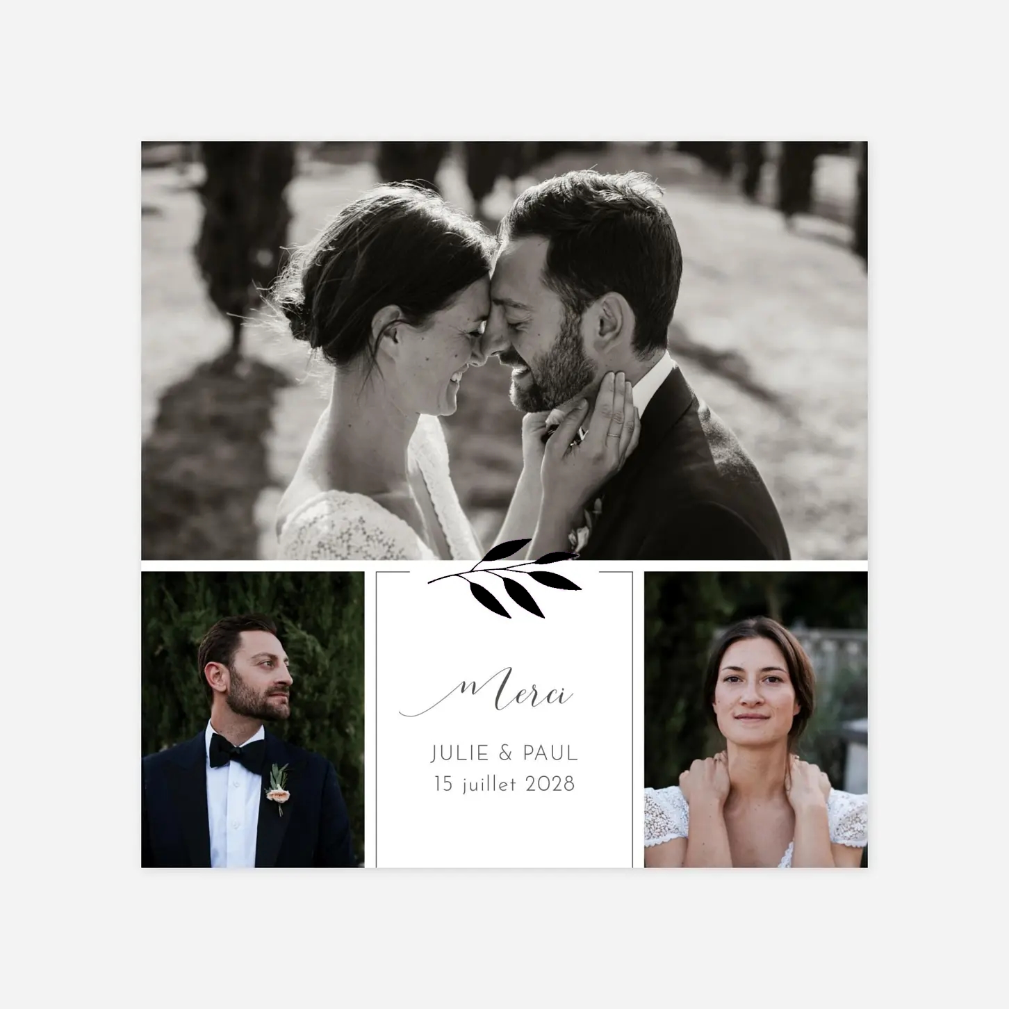 Carte de remerciements Feuille d'or Merci