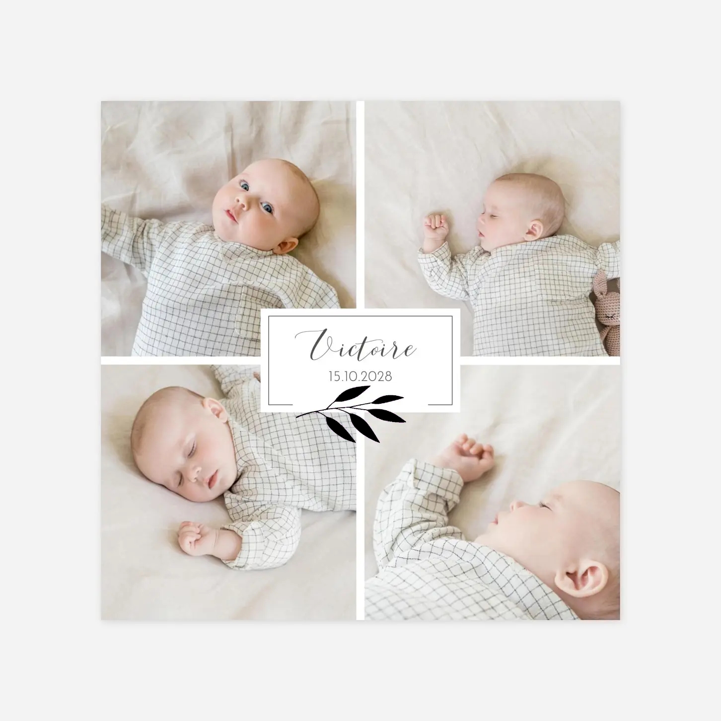 Faire-part naissance Feuille d'or cartouche