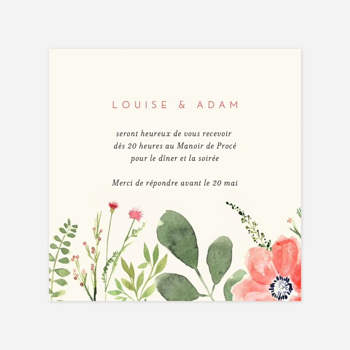 Carton d'invitation Fleurs aquarelle