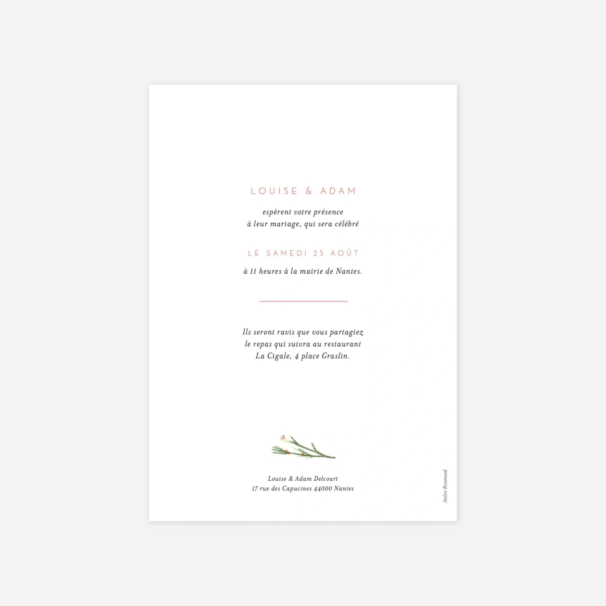 Faire-part mariage Fleurs aquarelle herbier