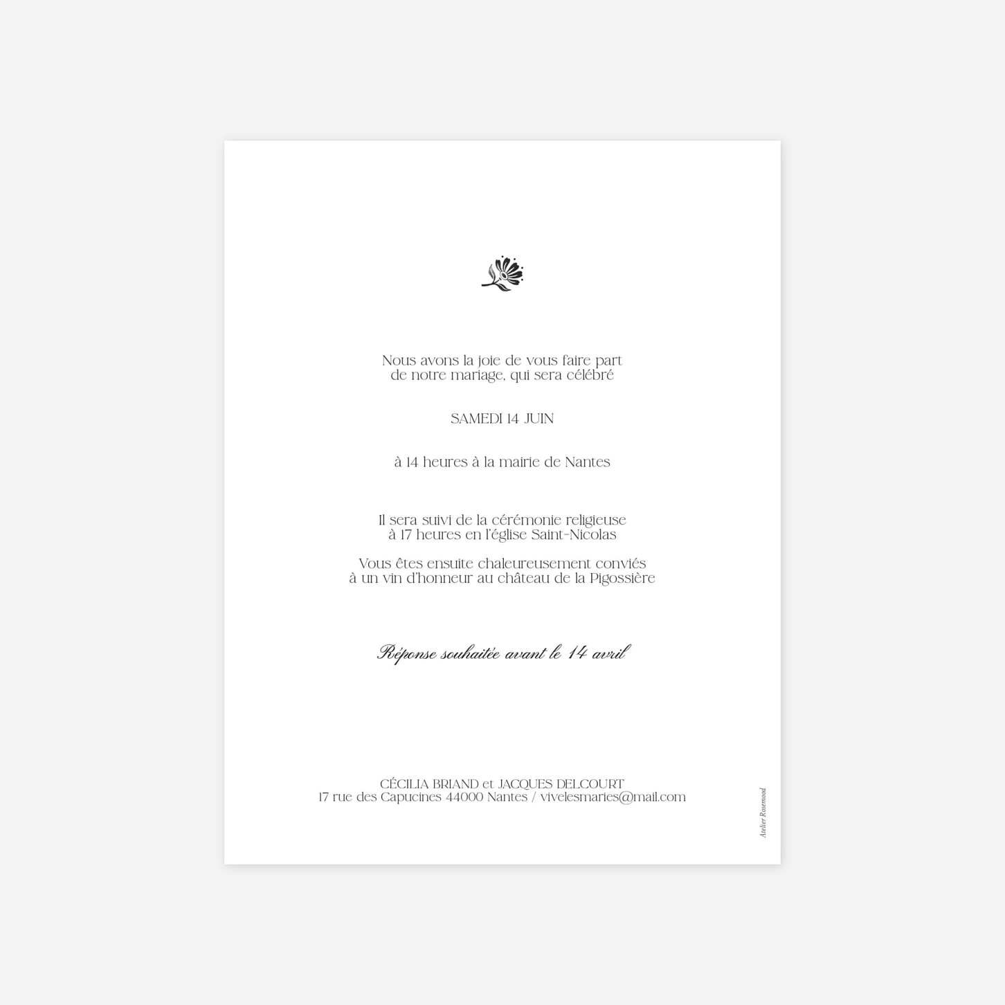 Faire-part mariage Fleur minimale