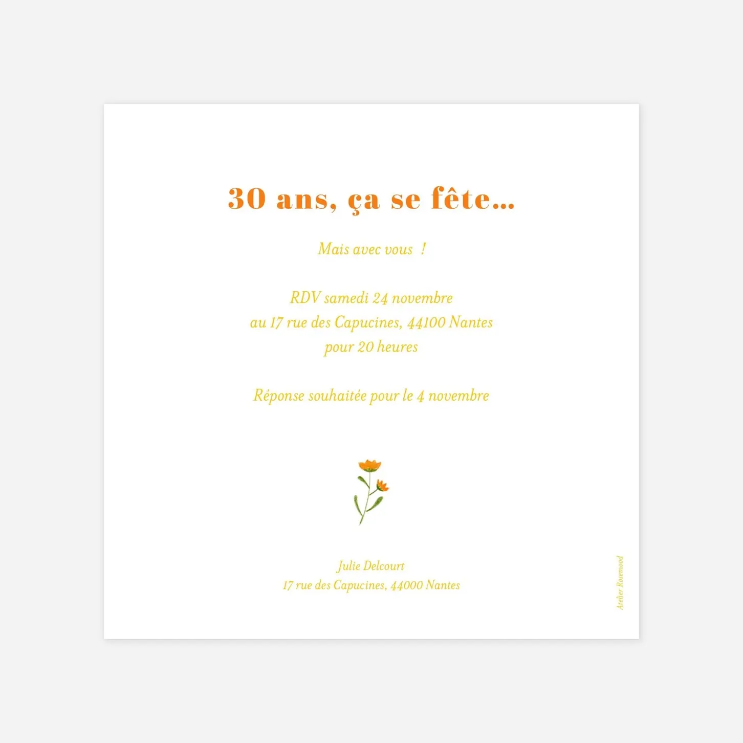 invitation anniversaire Fleurs sauvages