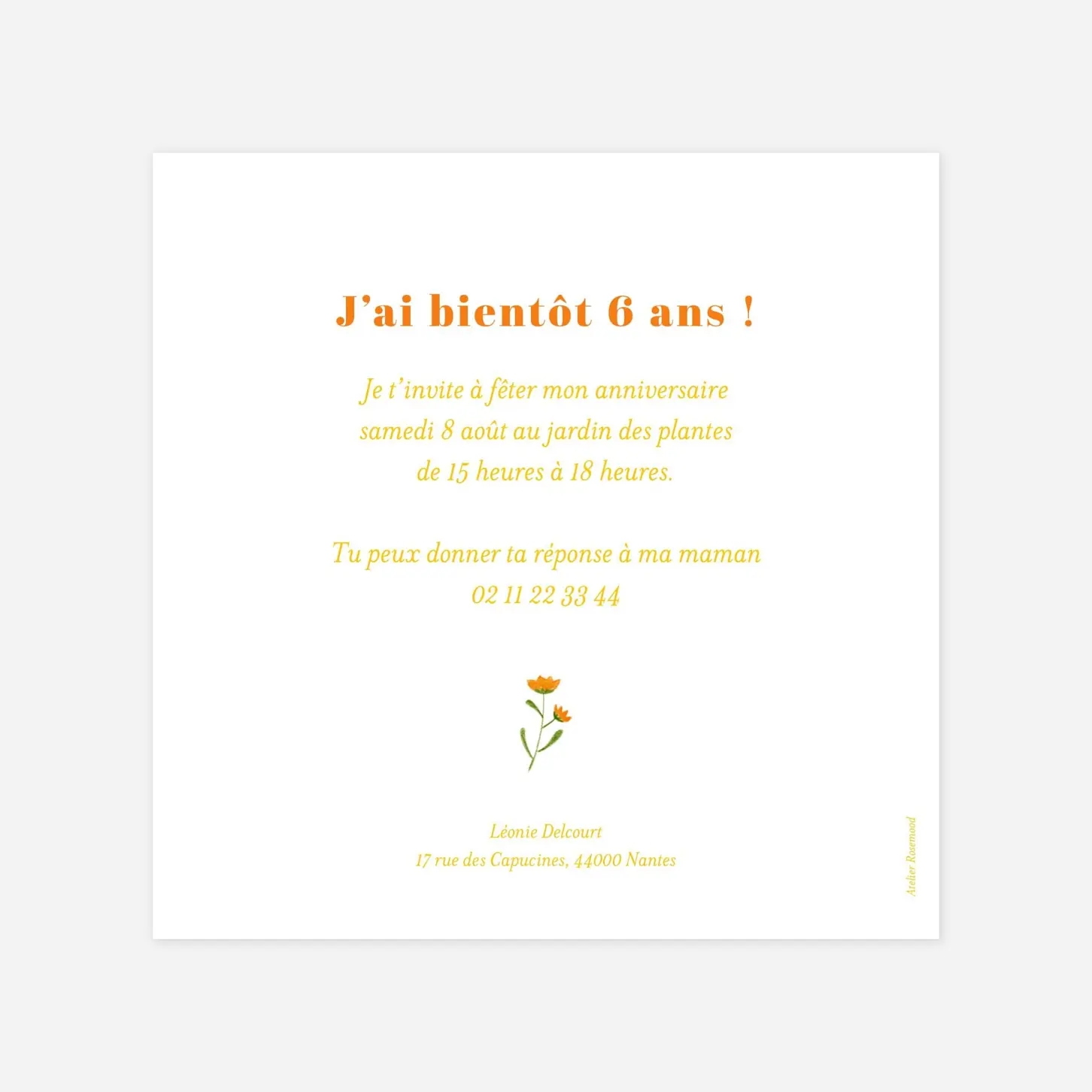 invitation anniversaire enfant Fleurs sauvages