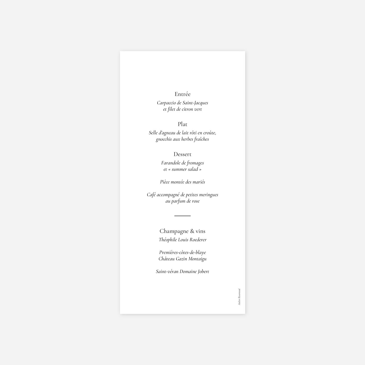 Menu mariage Graminées