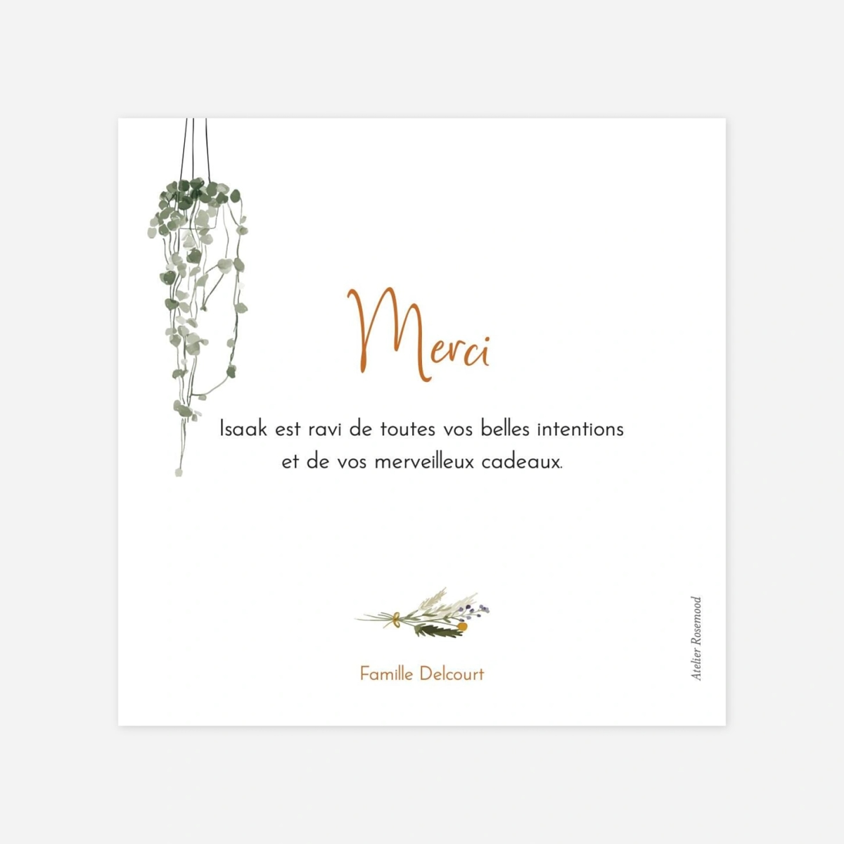 Carte remerciement naissance Green Family