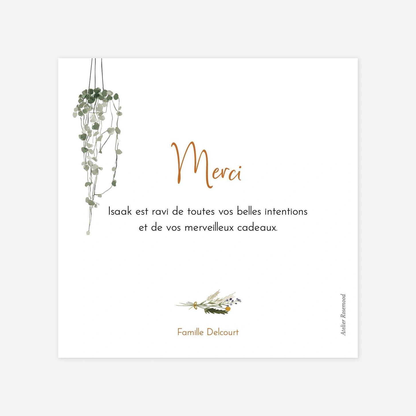 Carte remerciement naissance Green Family