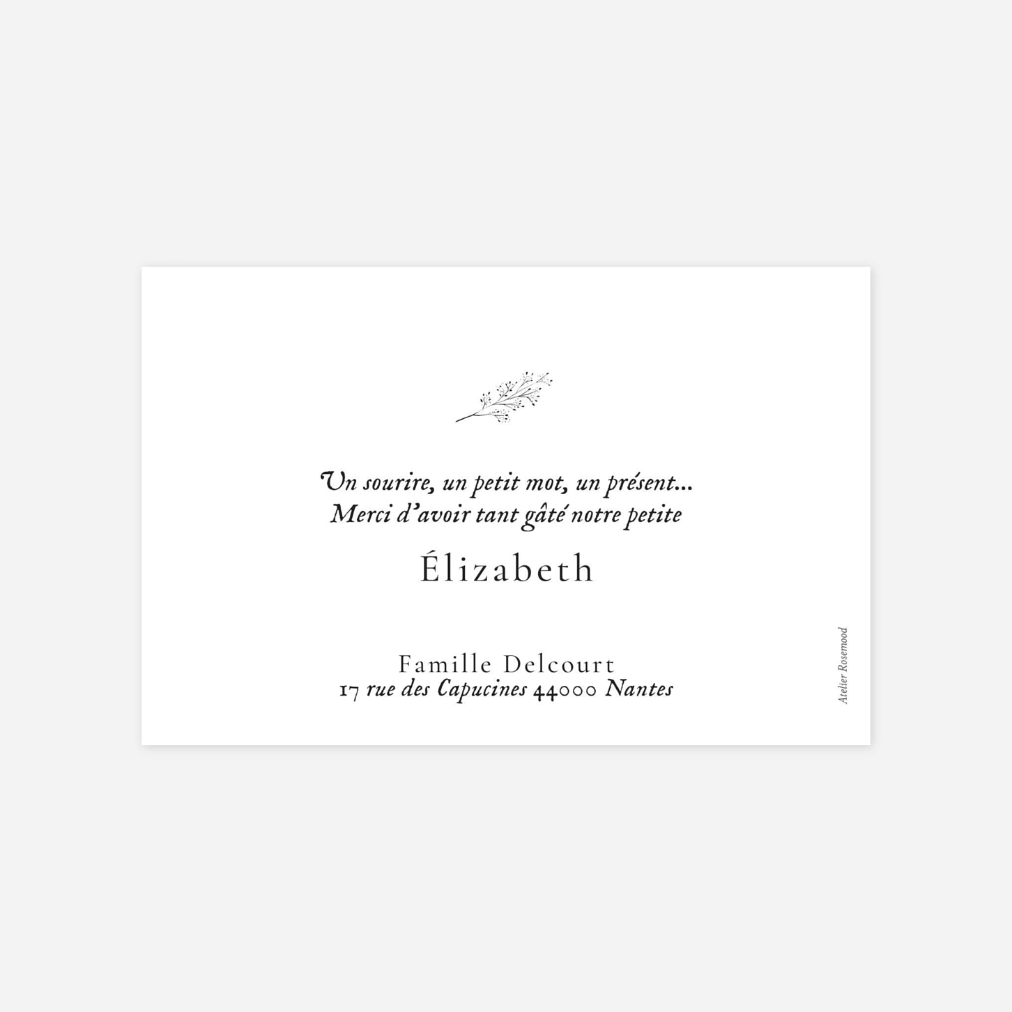 Carte remerciement naissance Herbier