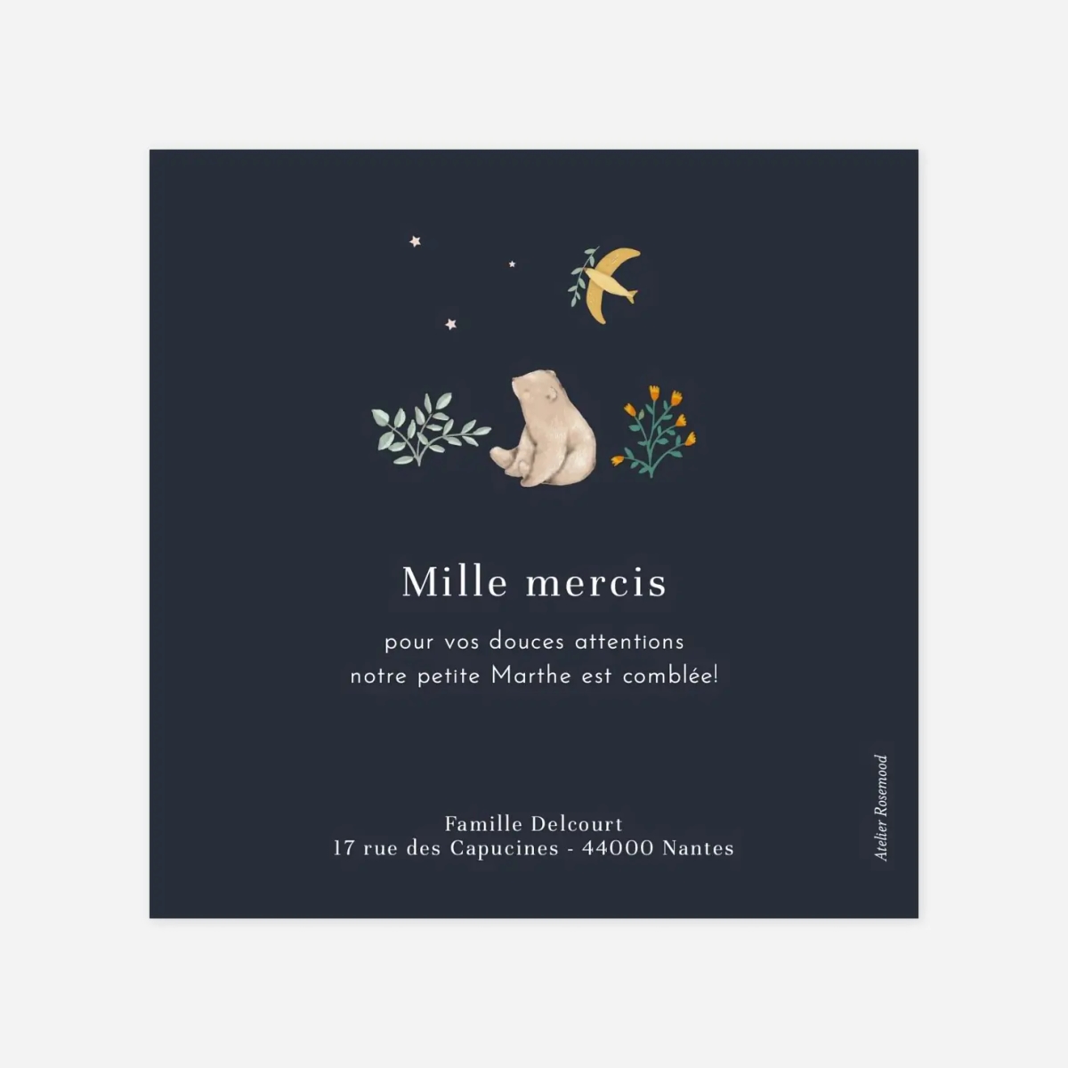 Carte remerciement naissance Histoire du jardin II