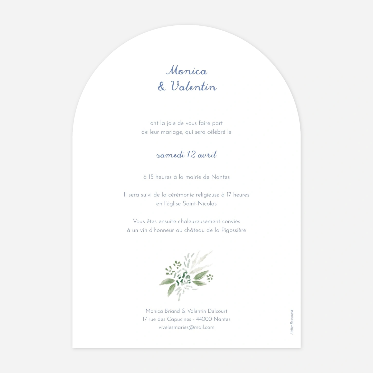 Faire-part mariage Initiales florales