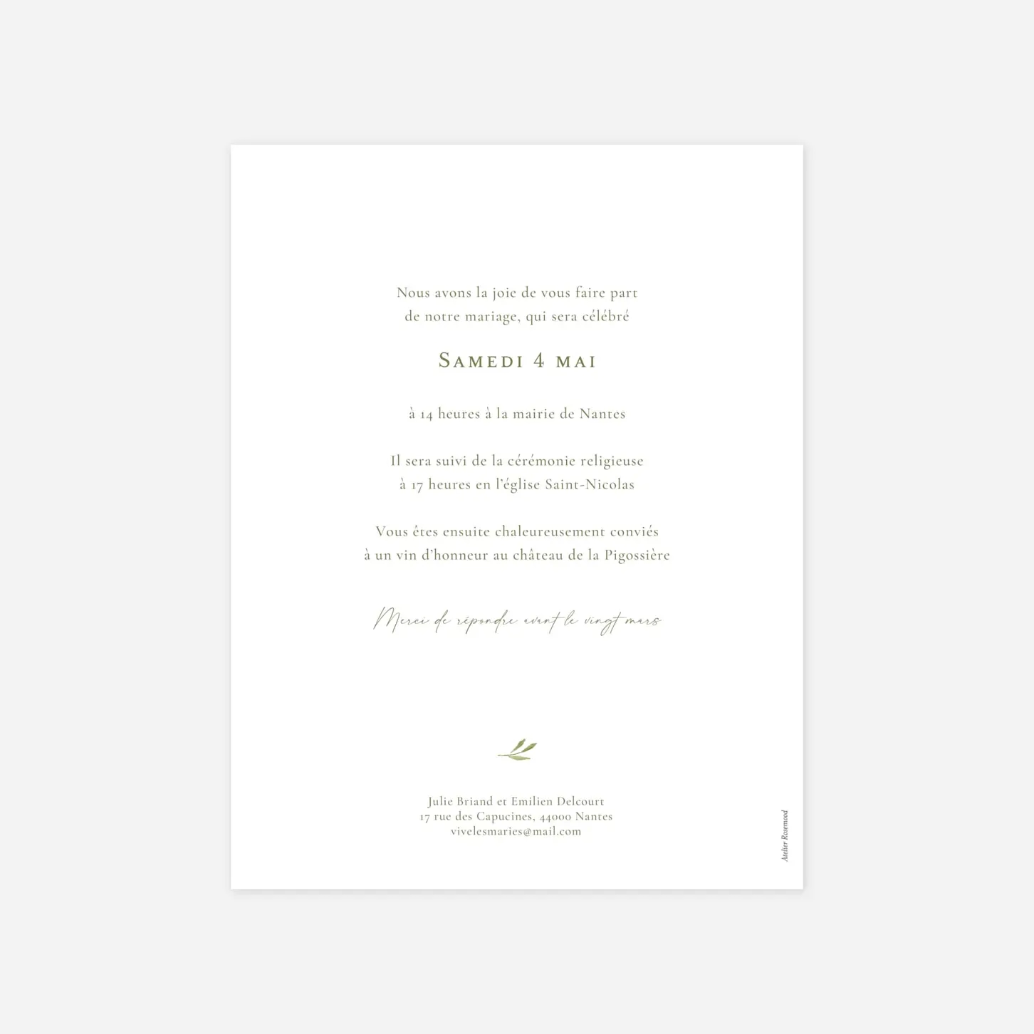 Faire-part mariage Instant botanique