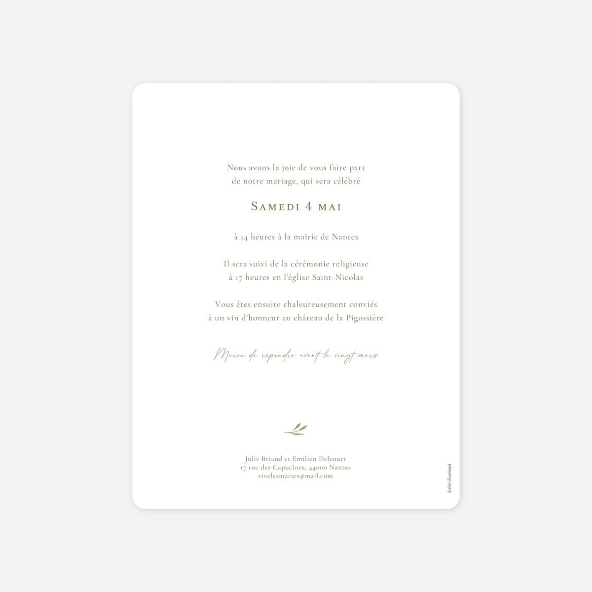 Faire-part mariage Instant botanique