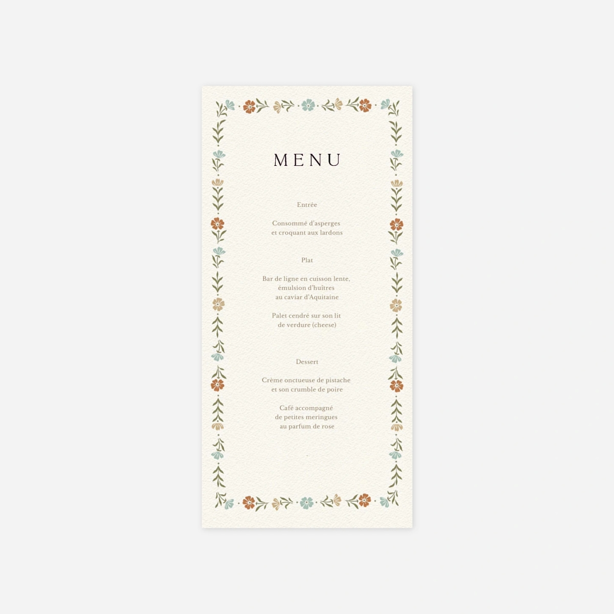 Menu mariage Jardin éternel