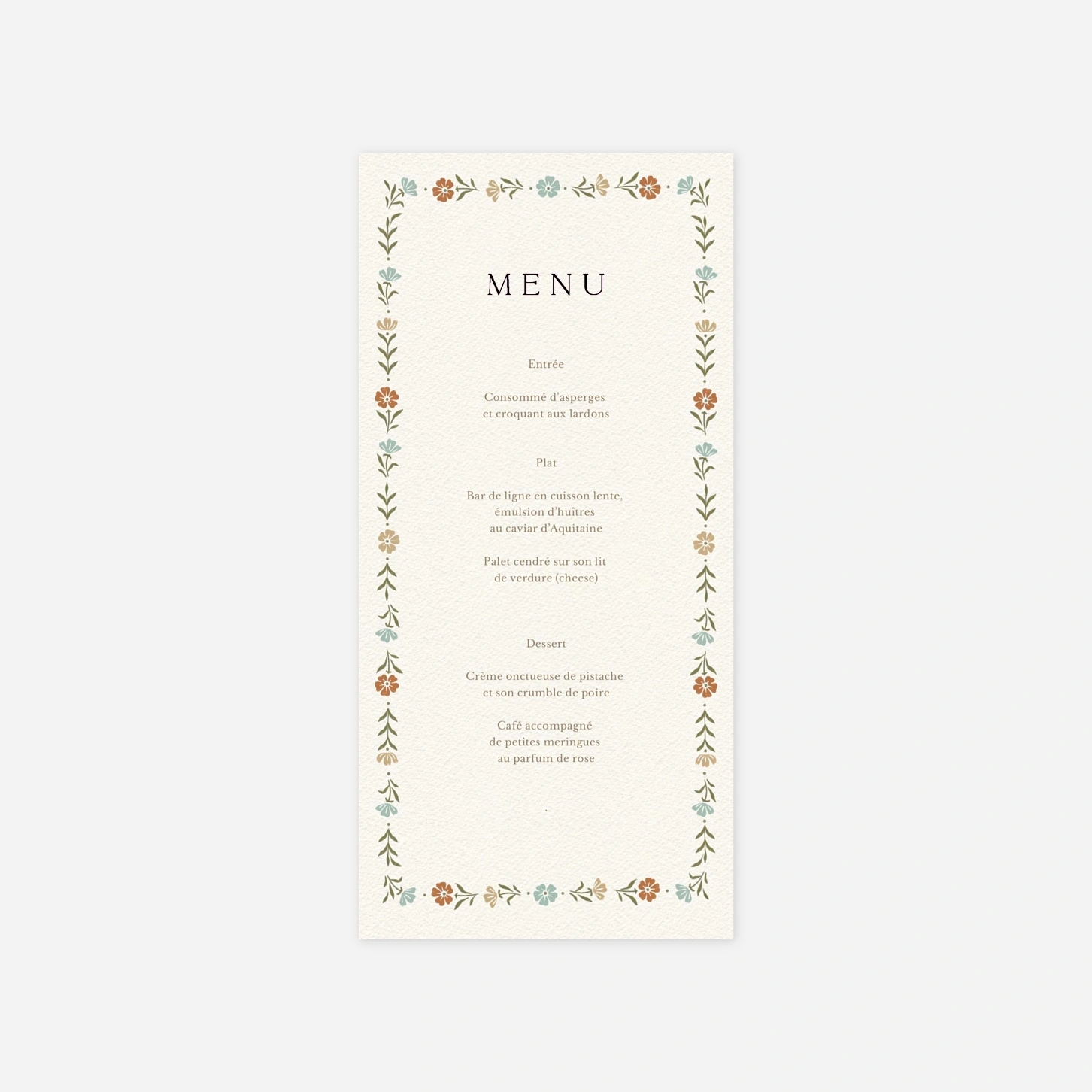 Menu mariage Jardin éternel