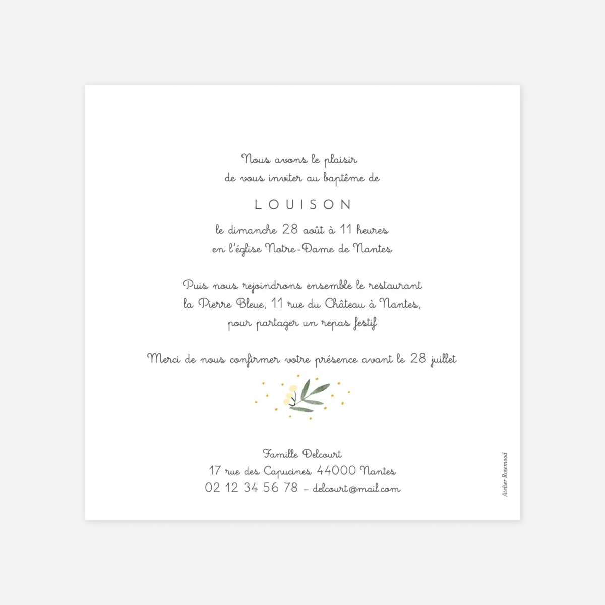 Faire-part baptême Jolies brindilles