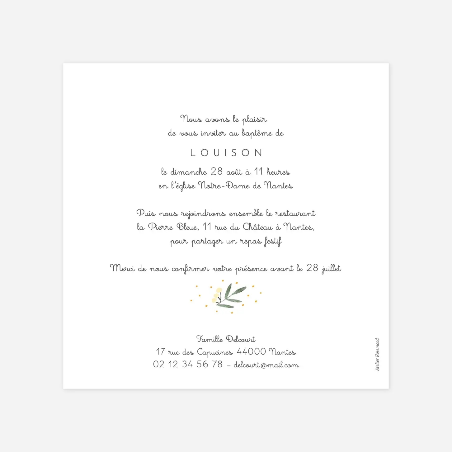 Faire-part baptême Jolies brindilles