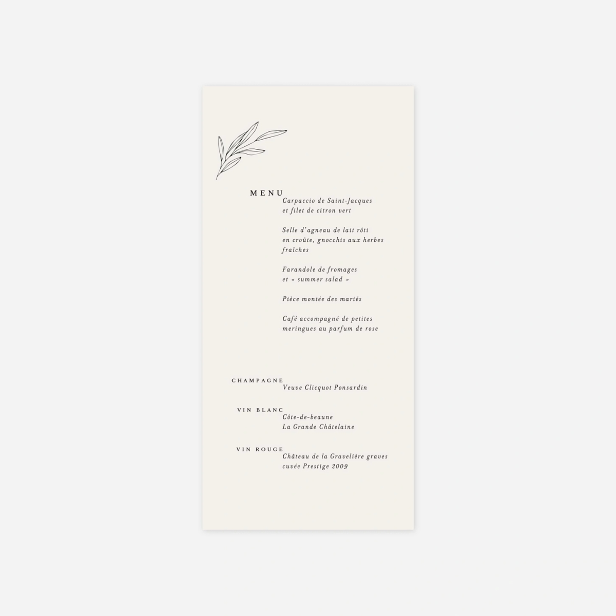 Menu mariage Jeune pousse