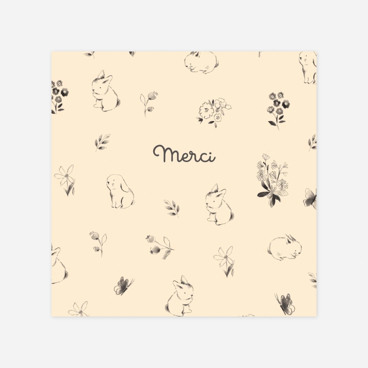 Carte remerciement naissance Lapin crayonné