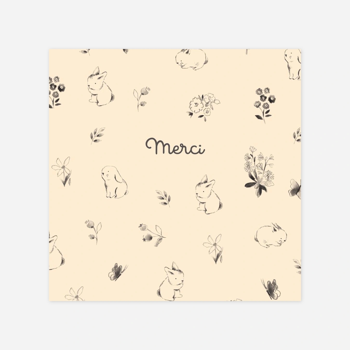 Carte remerciement naissance Lapin crayonné