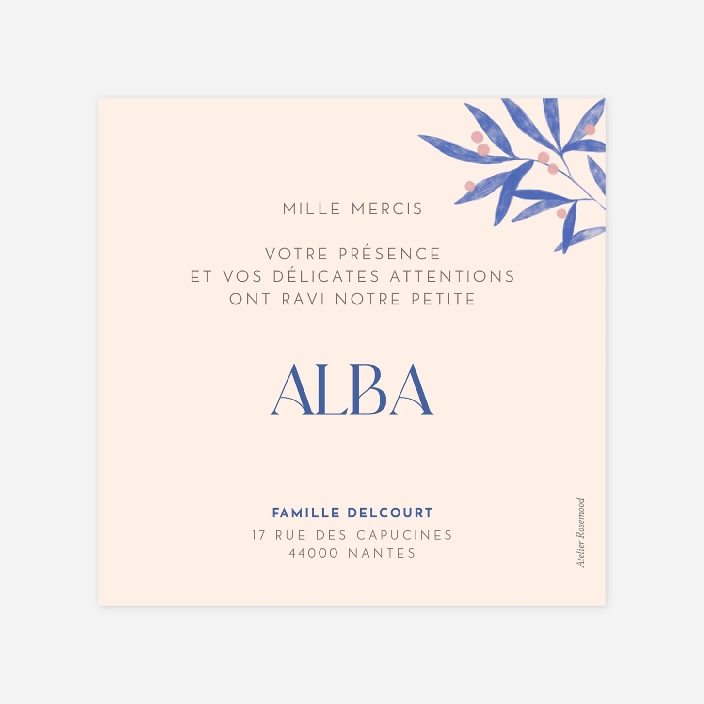 Carte remerciement naissance Laurier