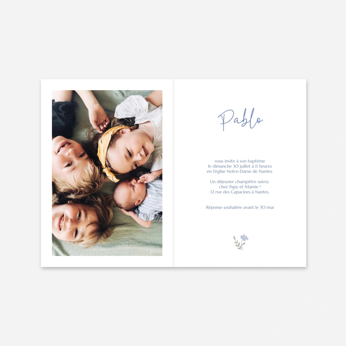Faire-part baptême Couronne de paix