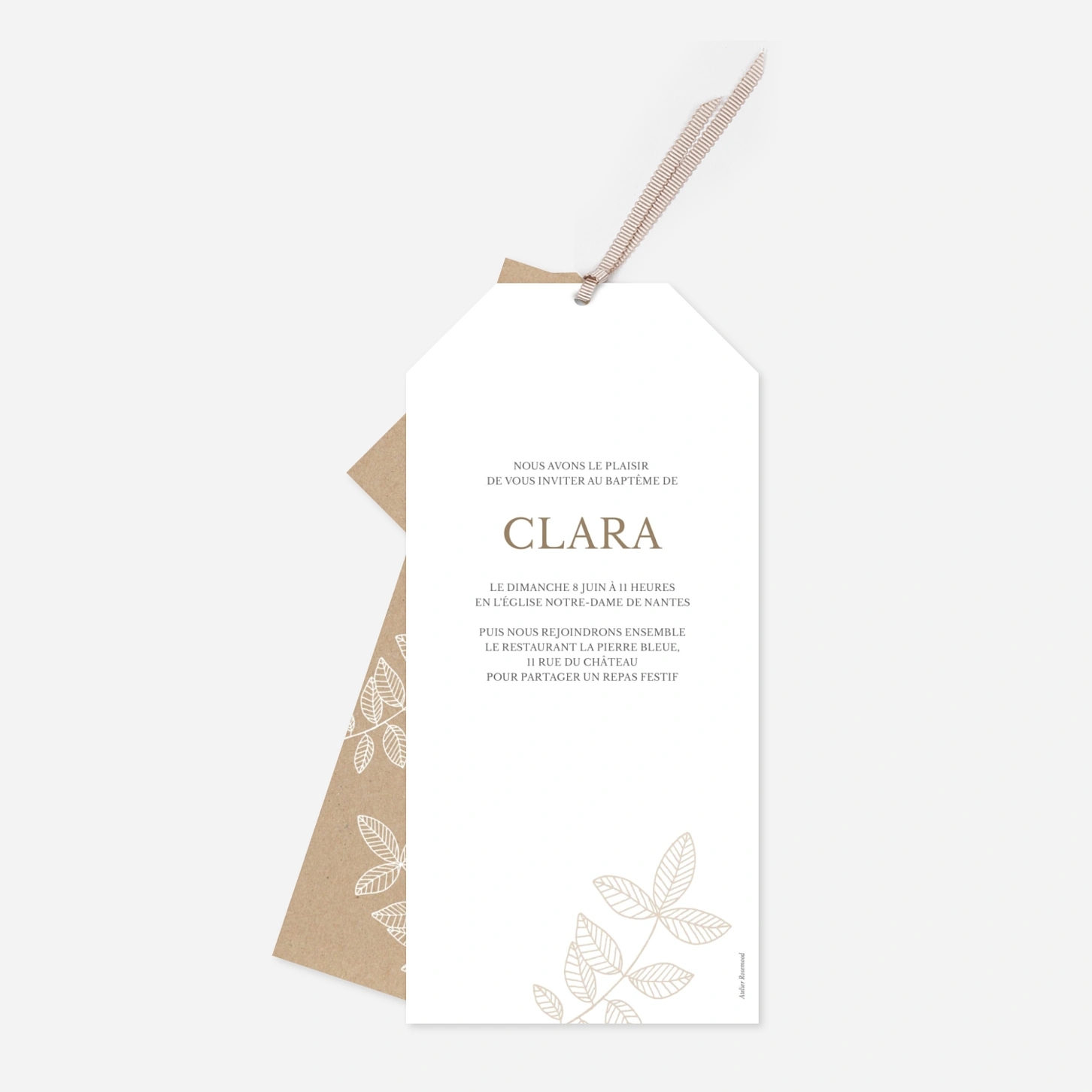 Faire-part baptême Petit feuillage