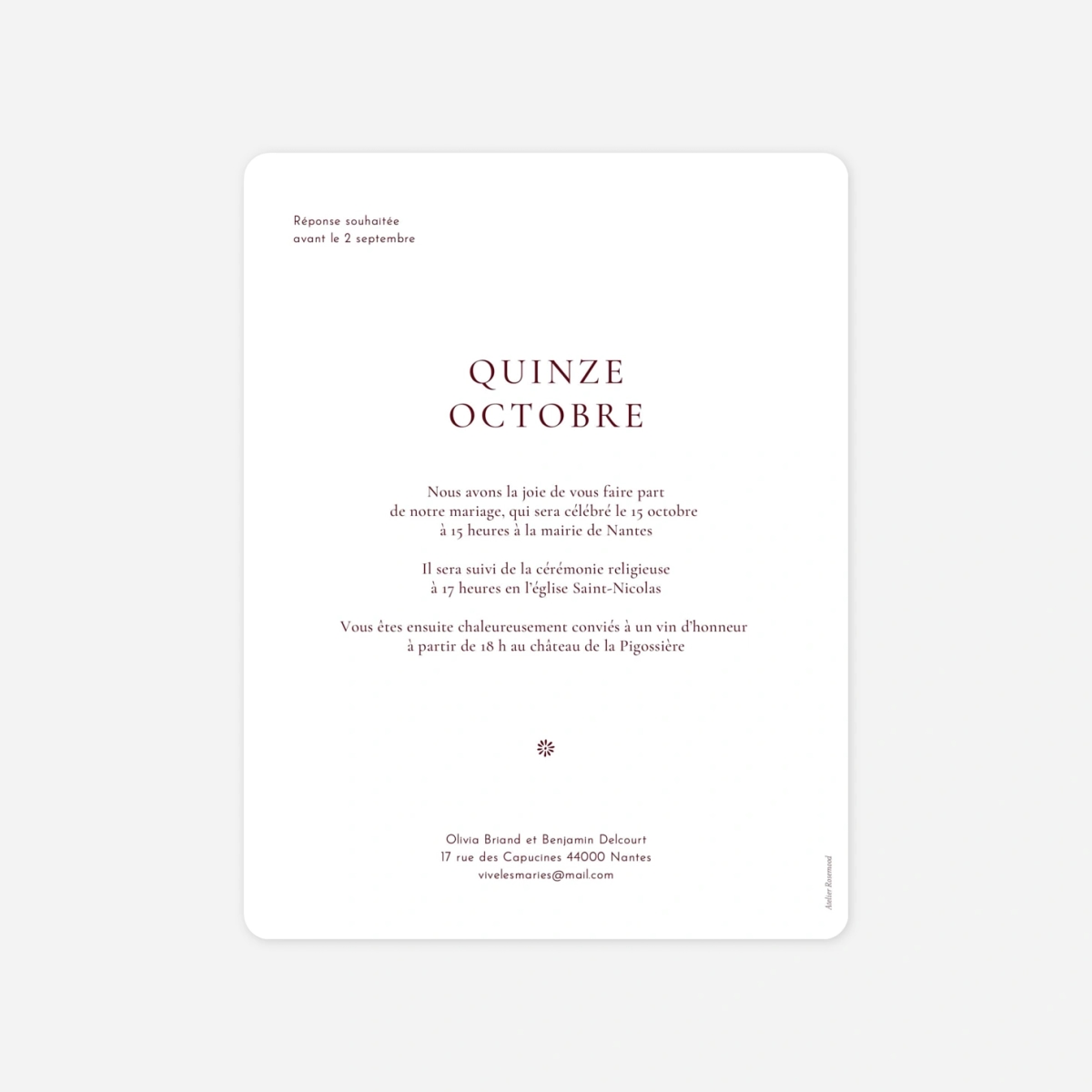 Faire-part mariage Laure de Sagazan II