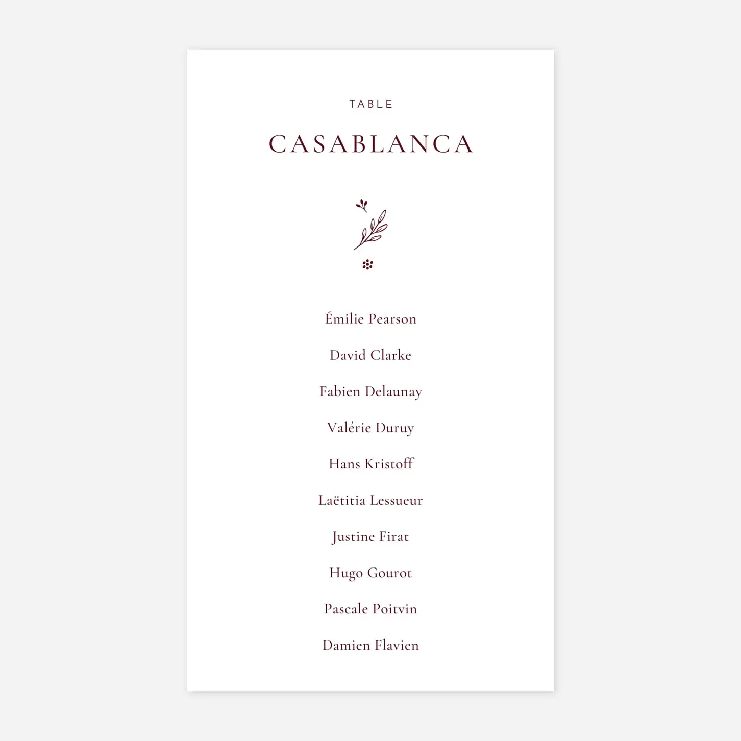 Nom de table mariage Laure de Sagazan II