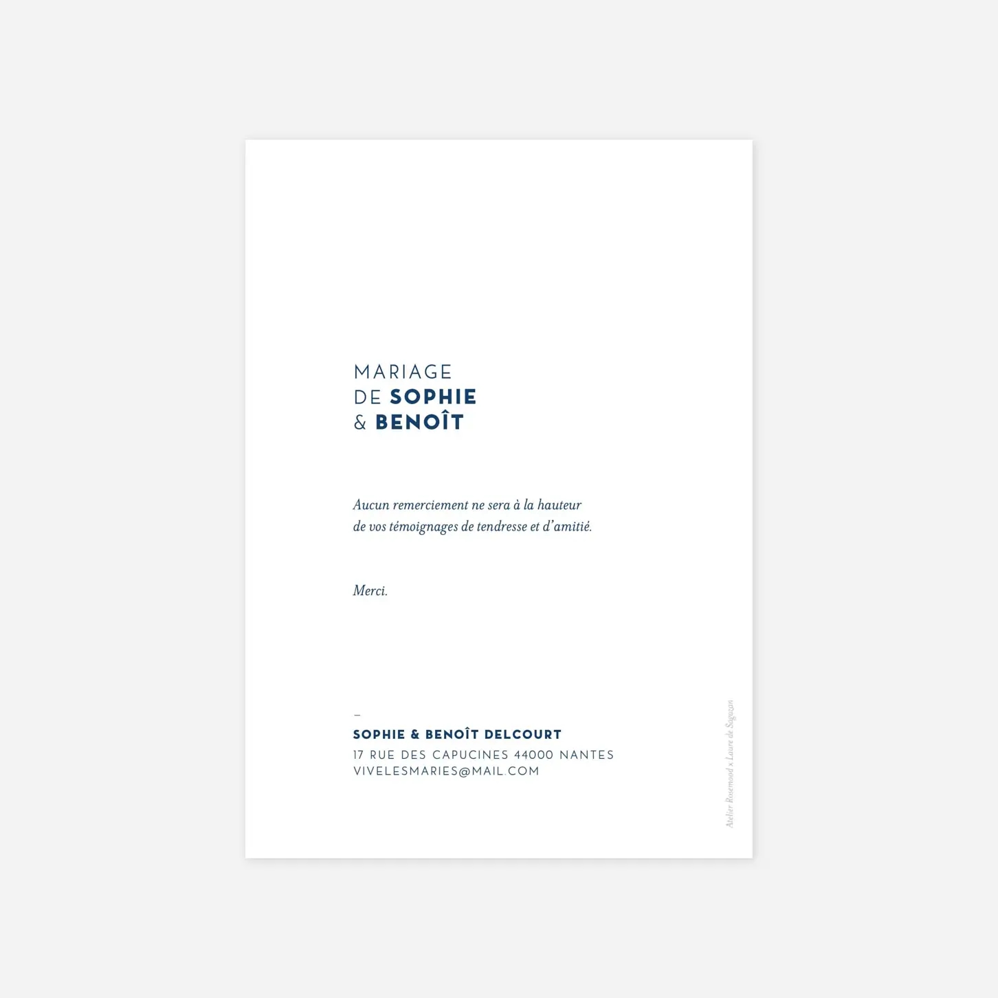 Carte de remerciements Laure de Sagazan