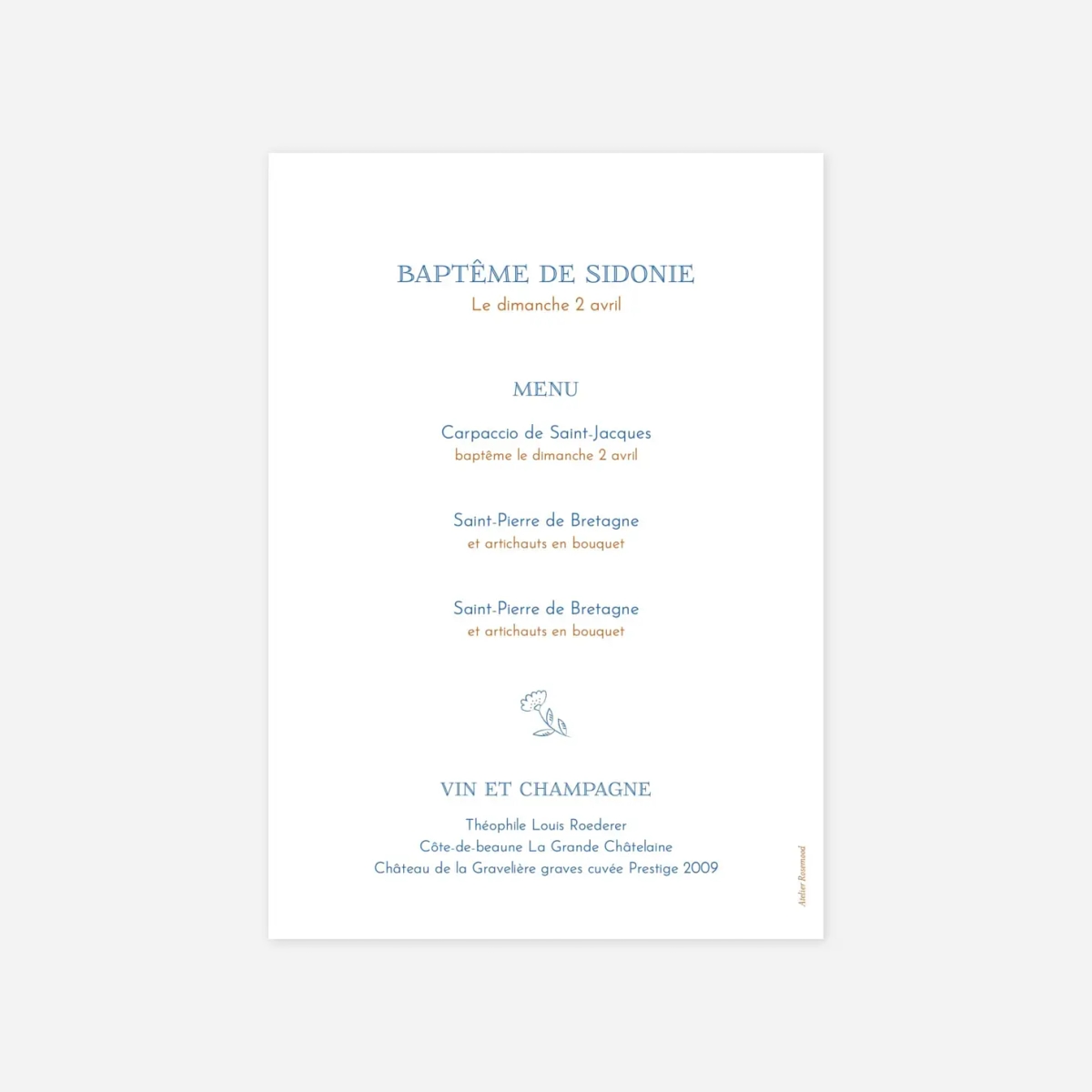 Menu baptême L'envolée