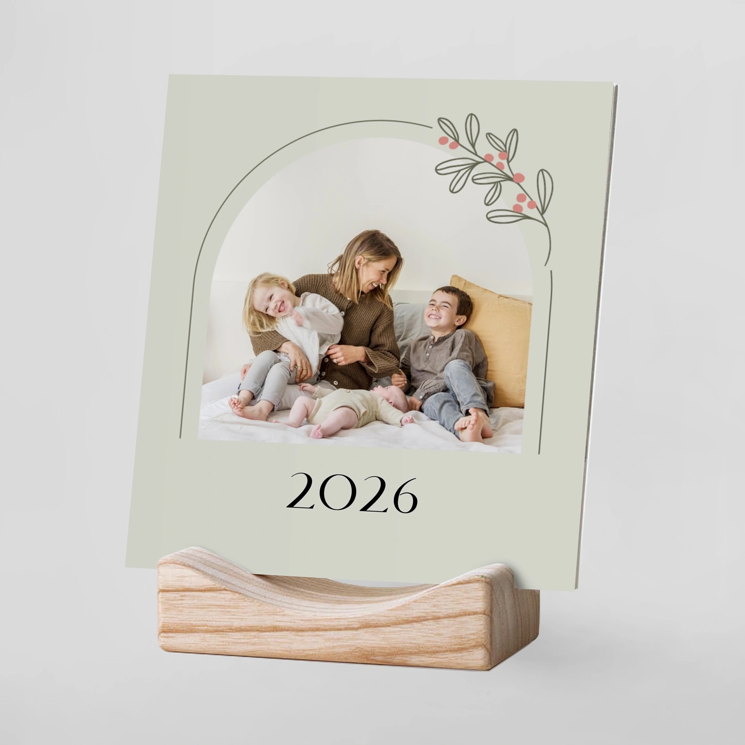 Calendrier photo avec support bois Ligne florale