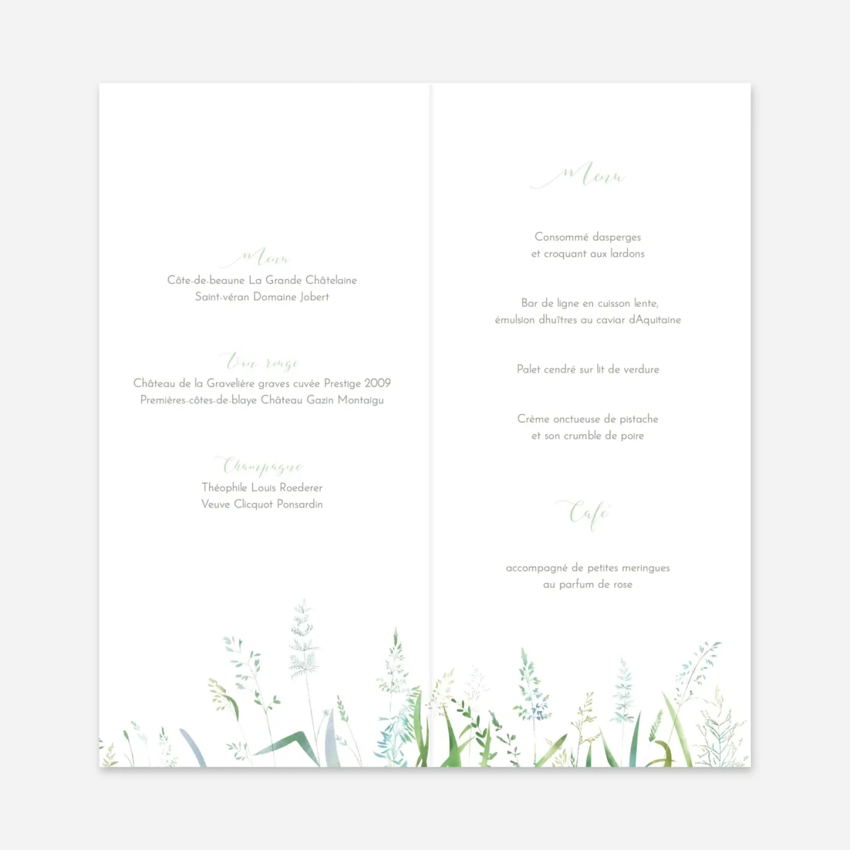 Menu mariage Les hautes herbes