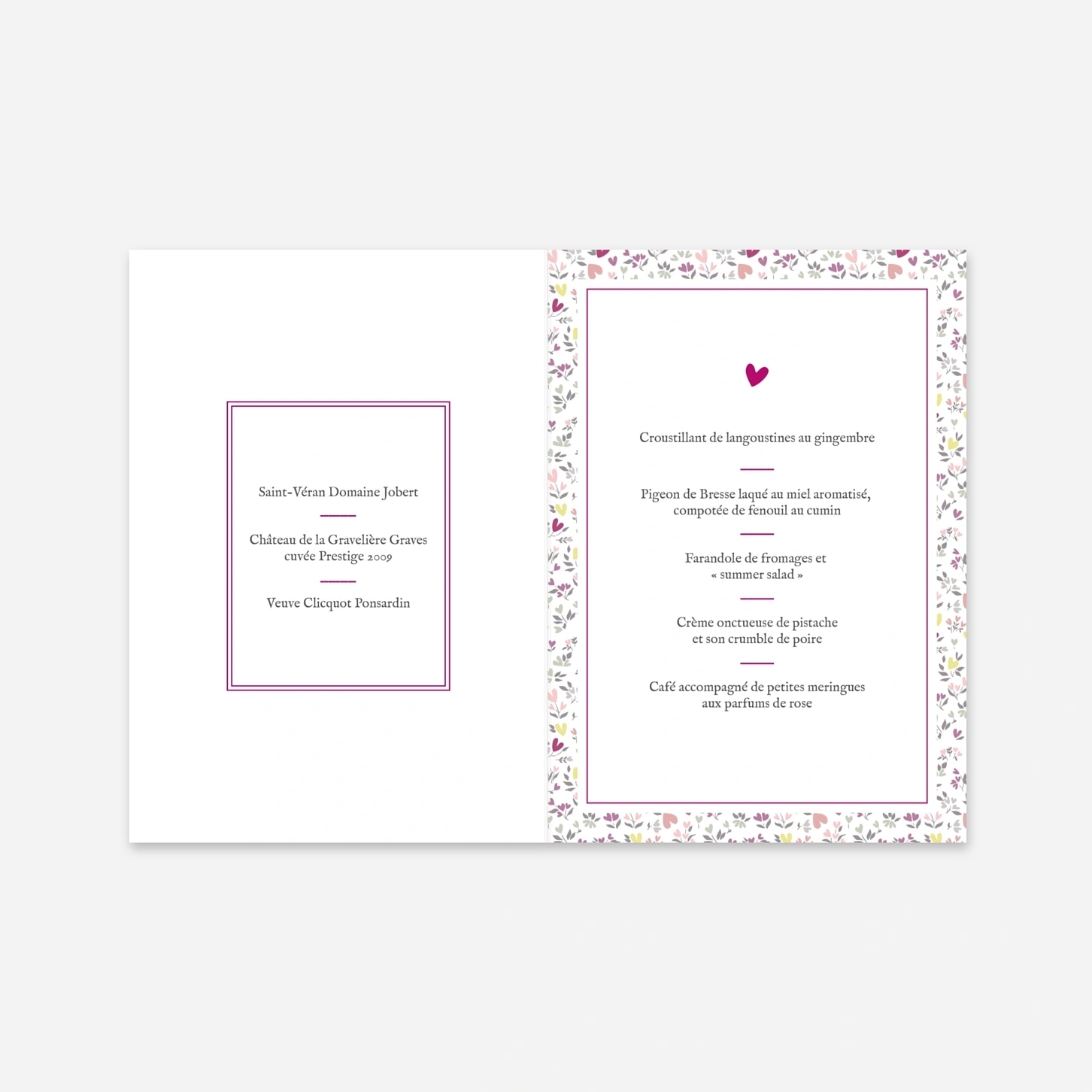 Menu baptême Liberty coeur