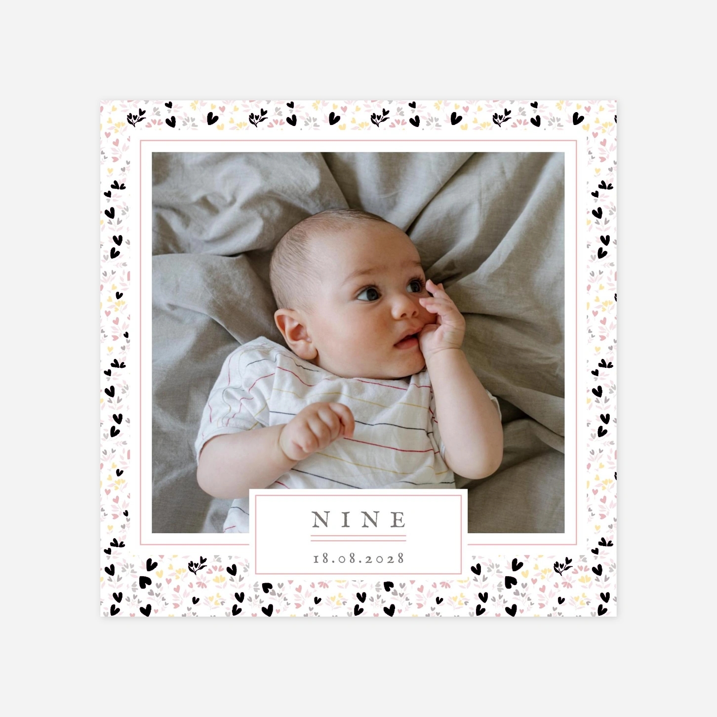 Faire-part naissance Liberty coeur en couleur