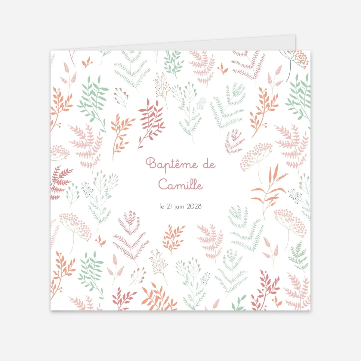 Faire-part baptême Liberty feuillage