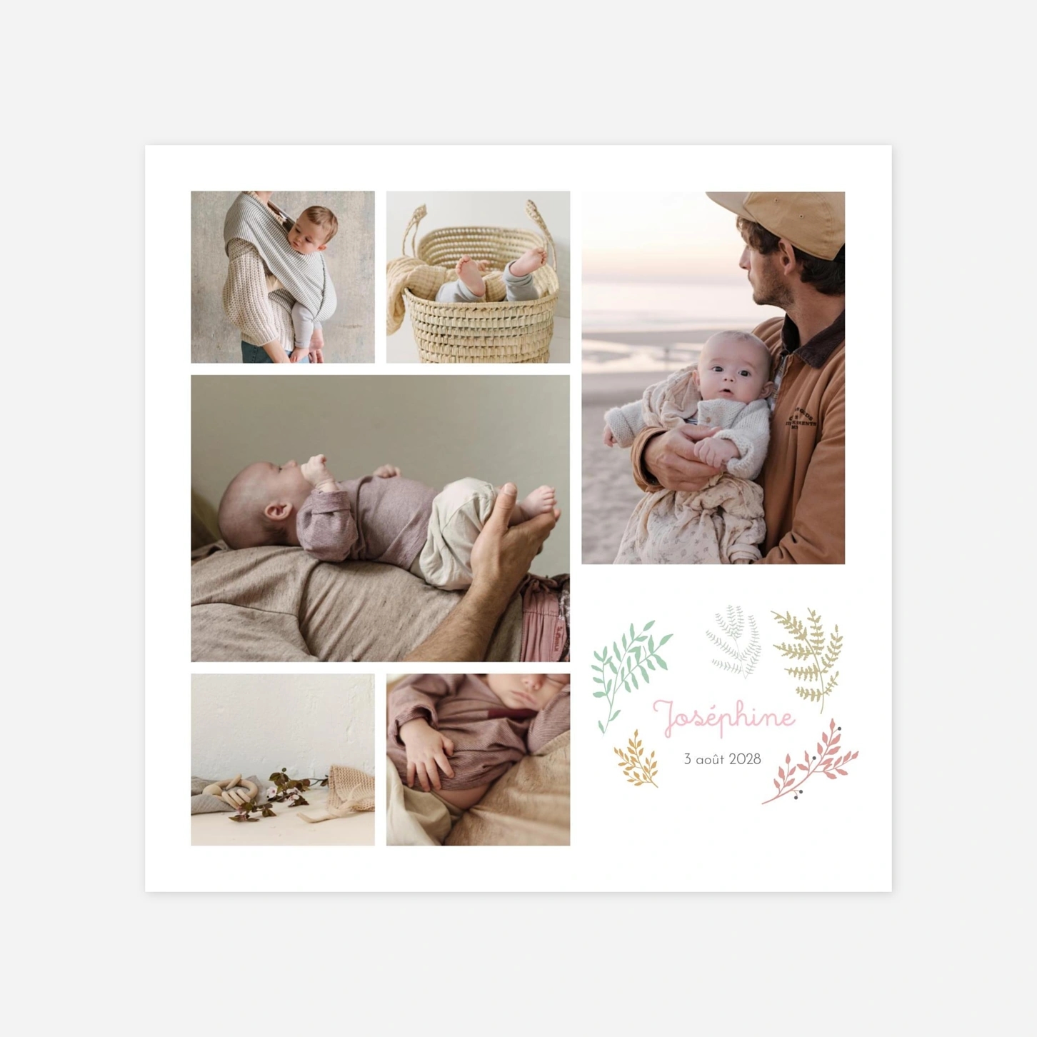 Faire-part naissance Liberty feuillage