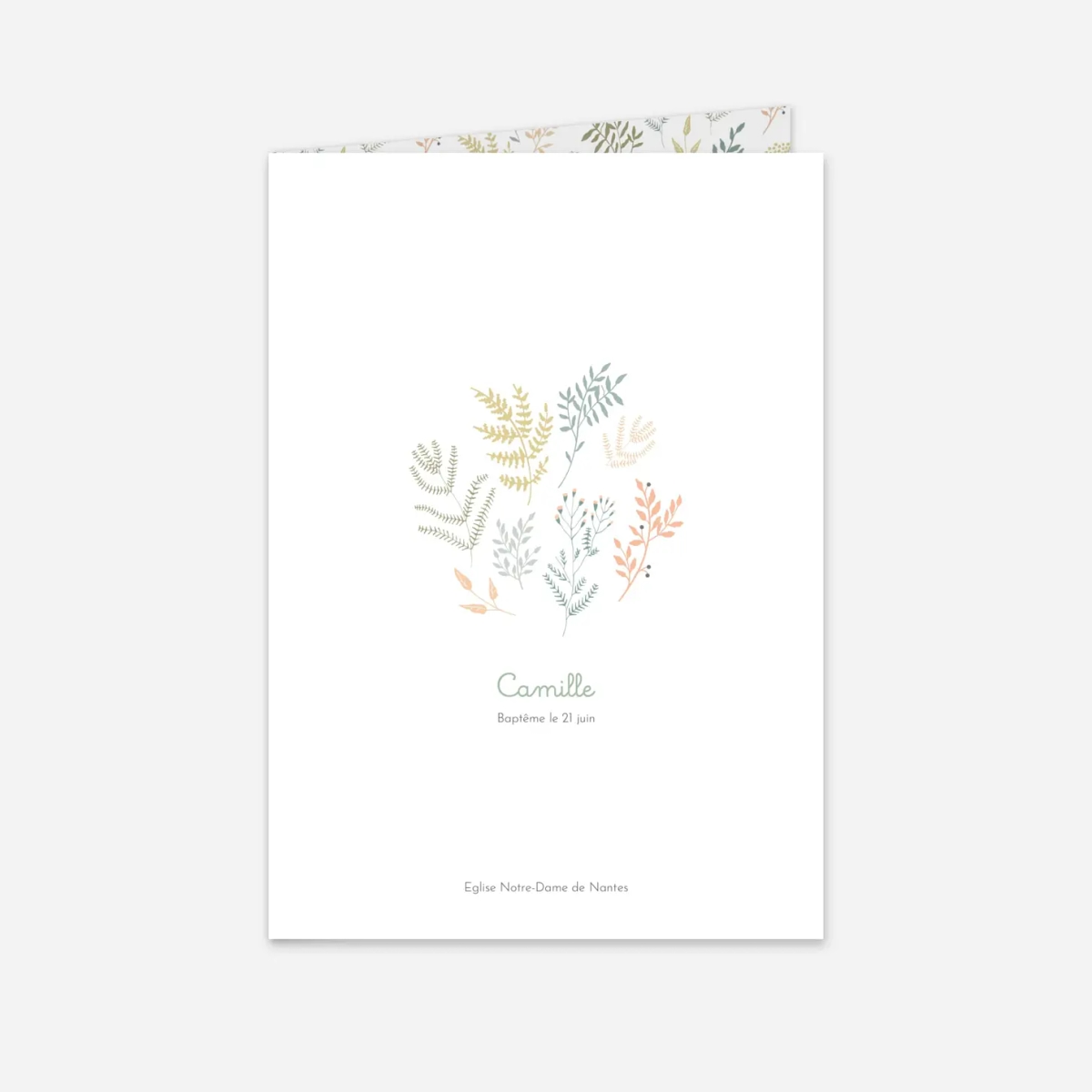 Livret de messe baptême Liberty feuillage