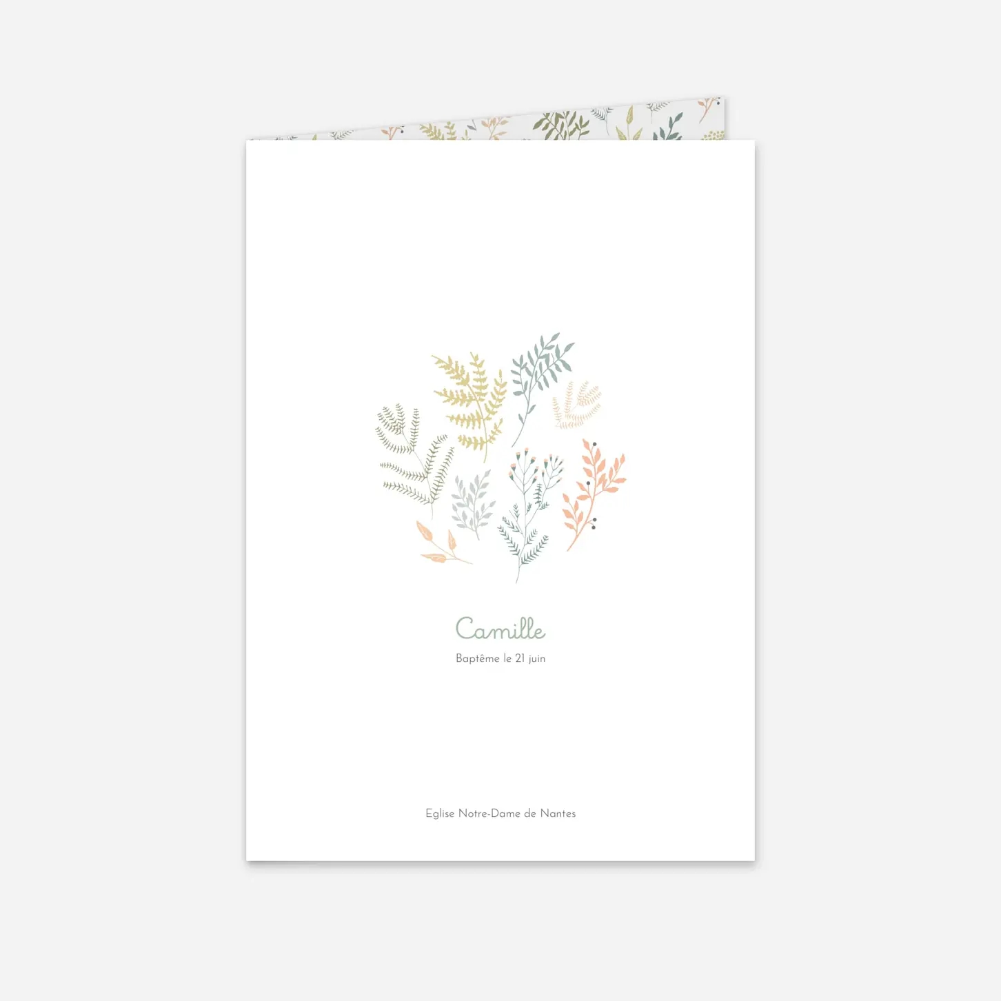 Livret de messe baptême Liberty feuillage