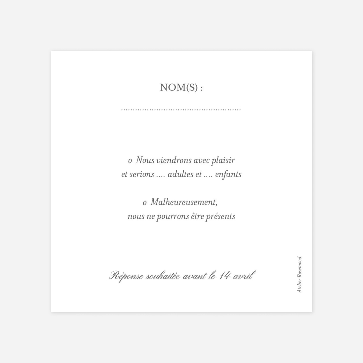 Carton réponse Lieu de noces