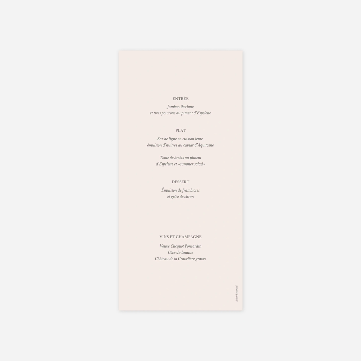 Menu mariage Lieu de noces