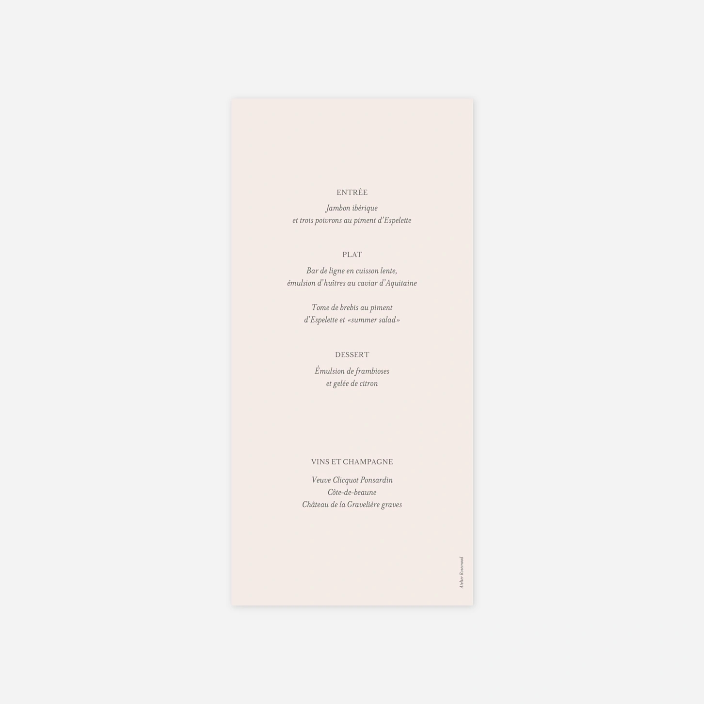 Menu mariage Lieu de noces