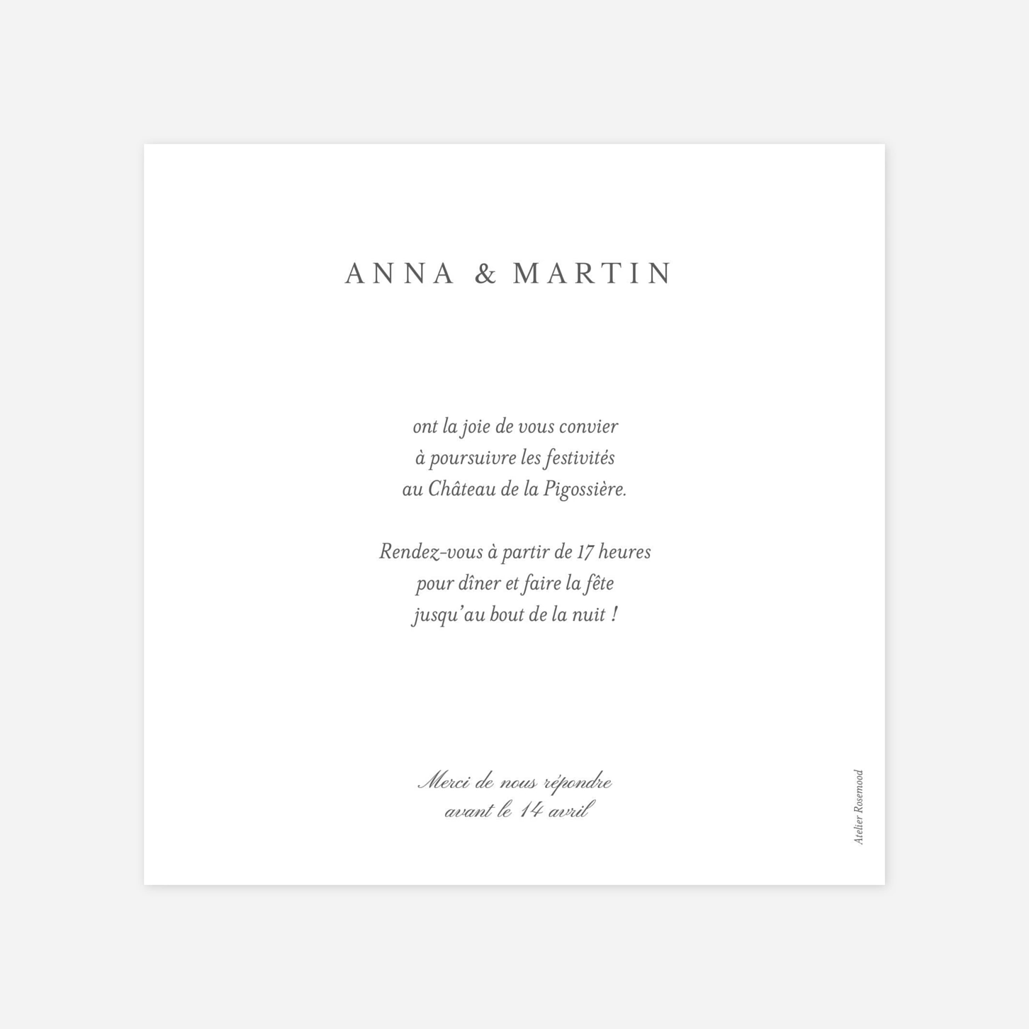 Carton d'invitation Lieu de noces