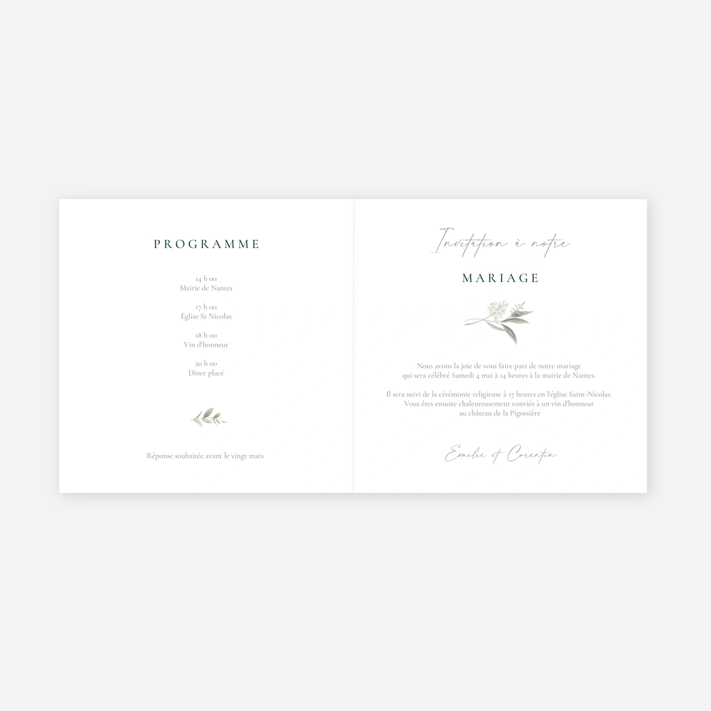 Faire-part mariage Lien végétal