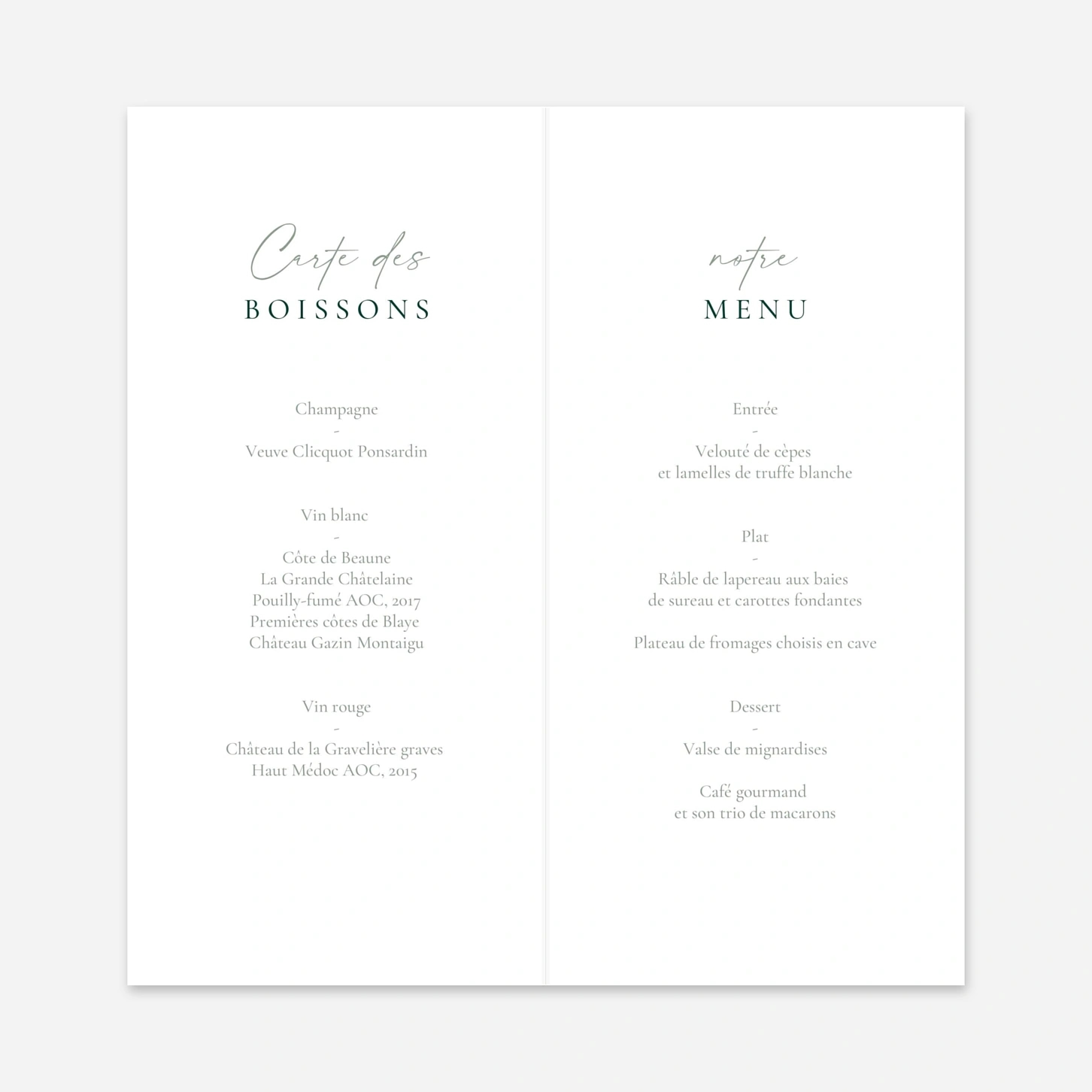 Menu mariage Lien végétal