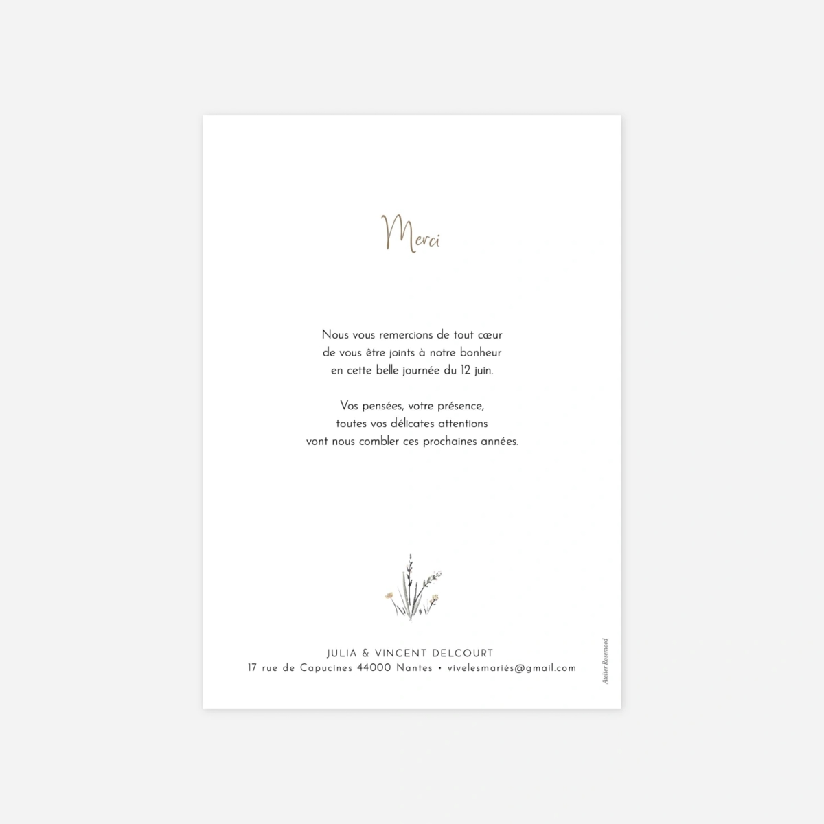 Carte de remerciements Les mariés champêtres