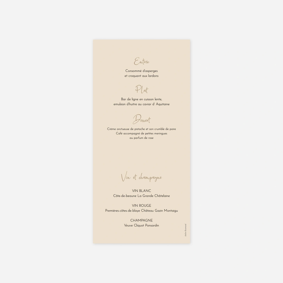 Menu mariage Les mariés champêtres