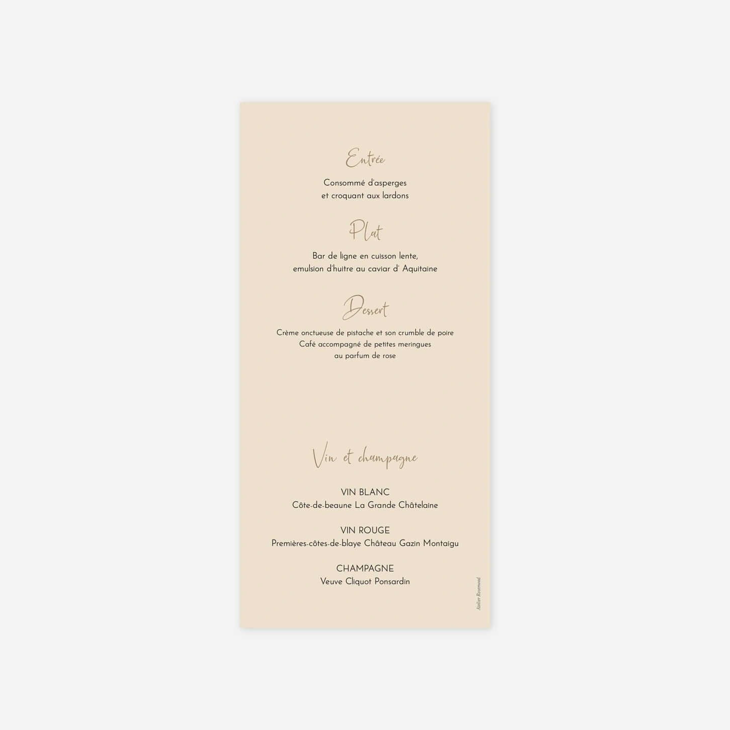 Menu mariage Les mariés champêtres