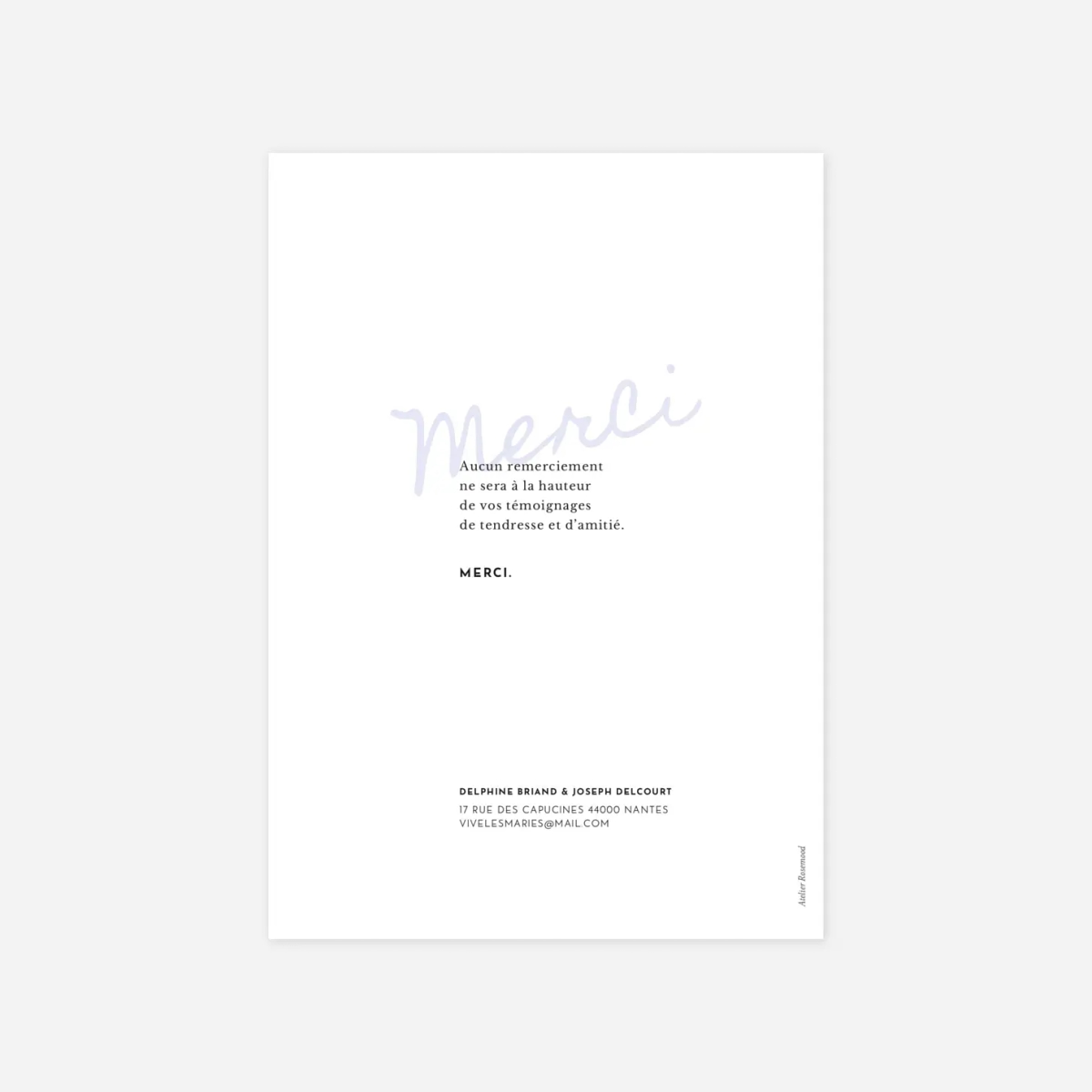 Carte de remerciements Manuscrit