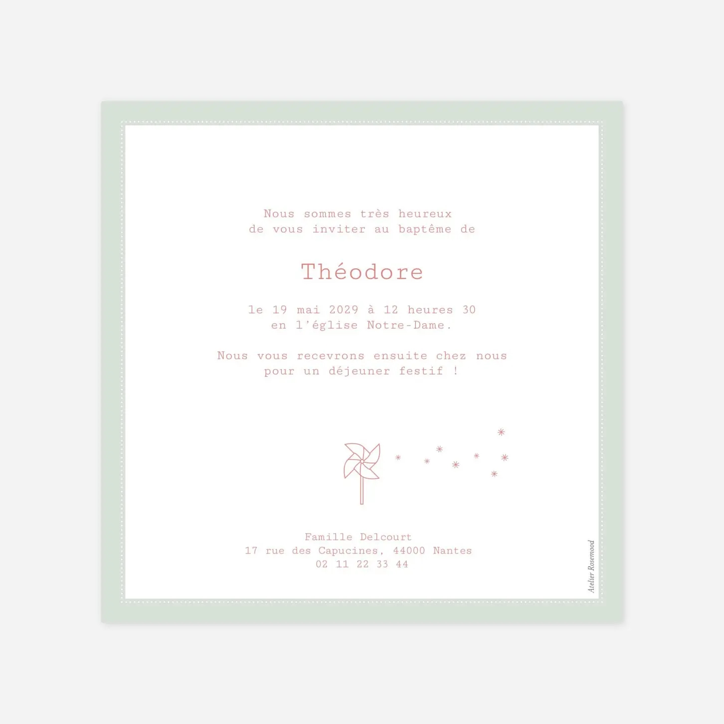 Faire-part baptême Moulin à vent