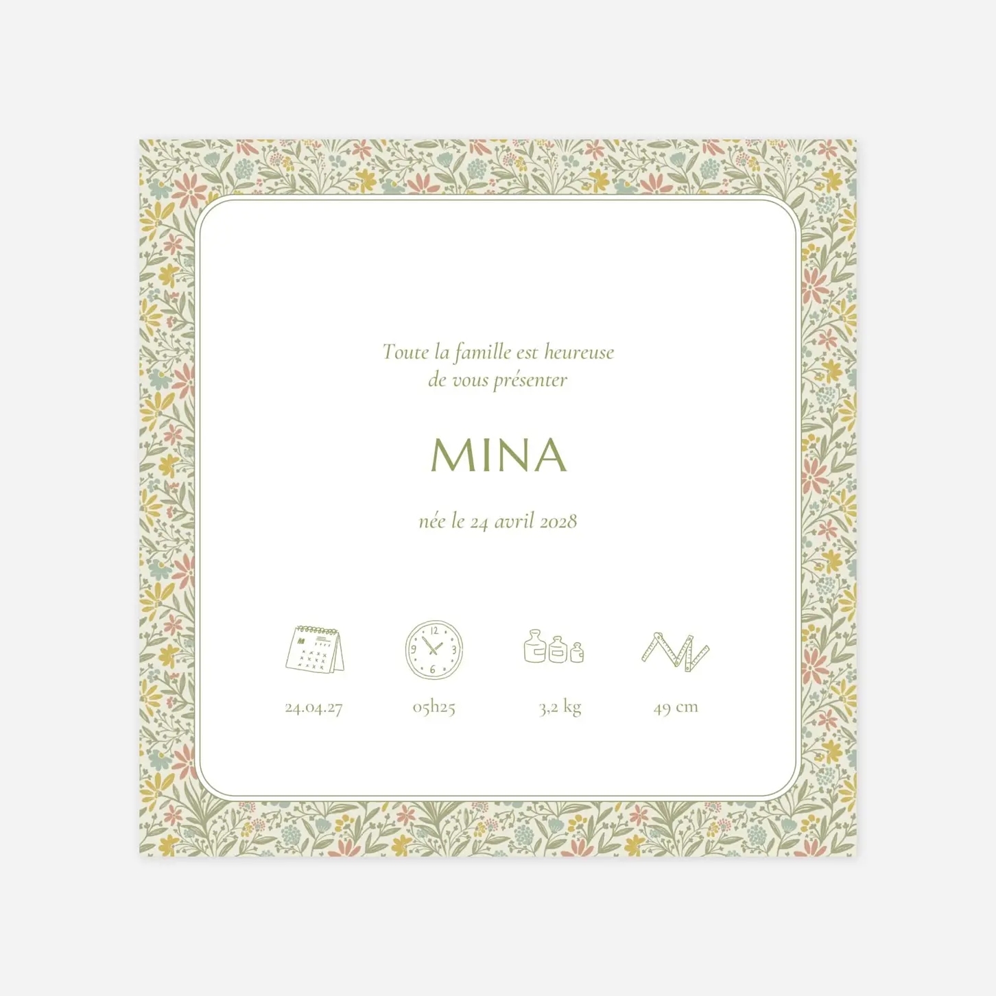 Faire-part naissance Mille fleurs