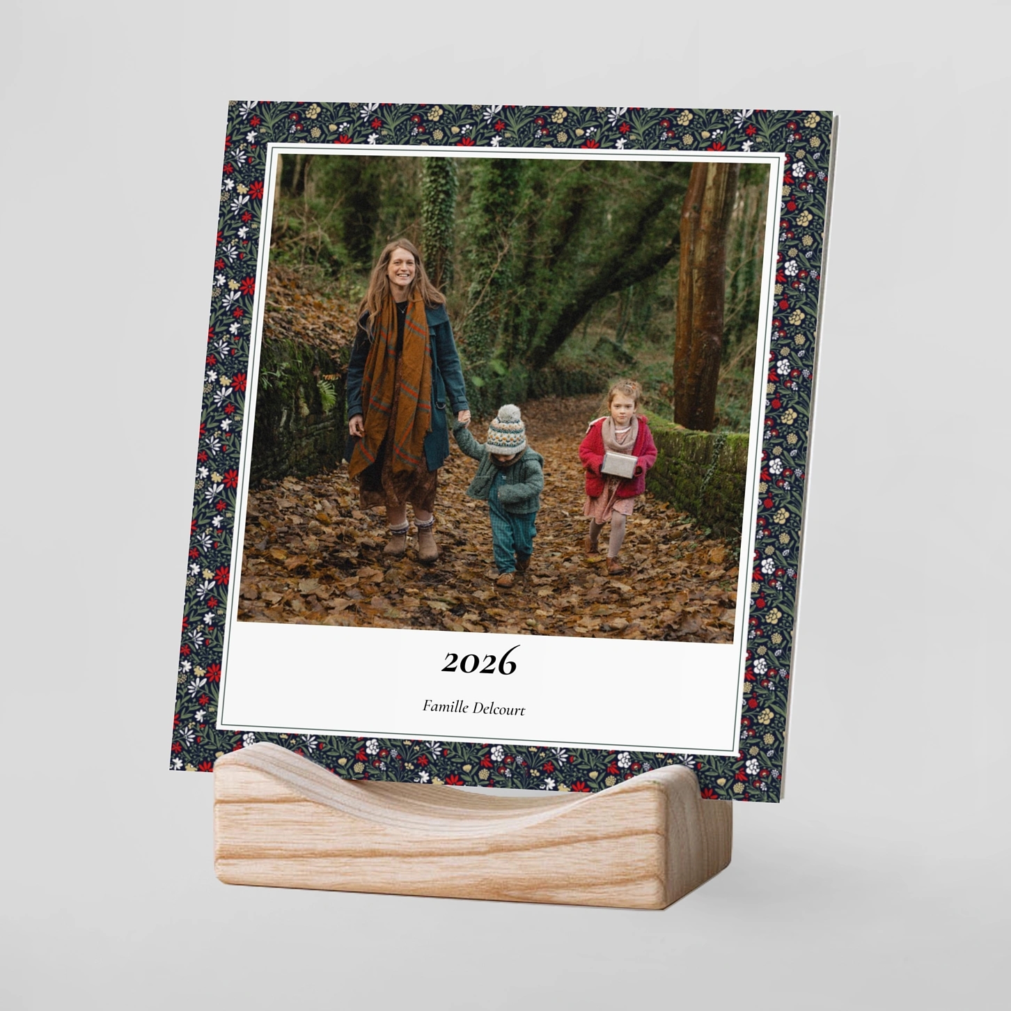 Calendrier photo avec support bois Mille fleurs